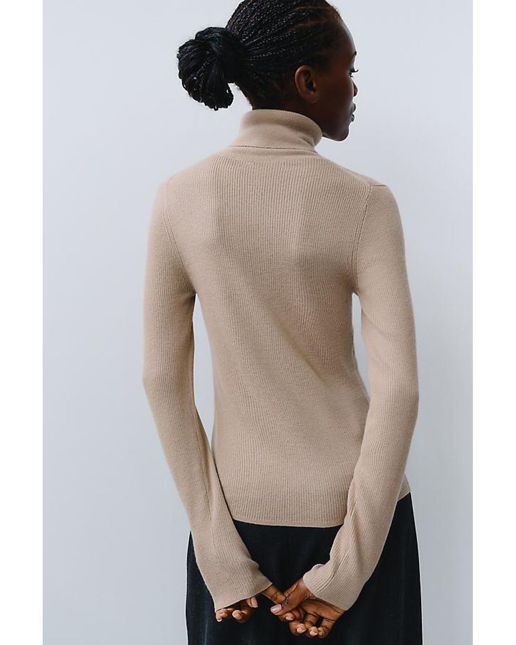 Maeve Multicolor 100% Cashmere Ribbed Turtleneck Top