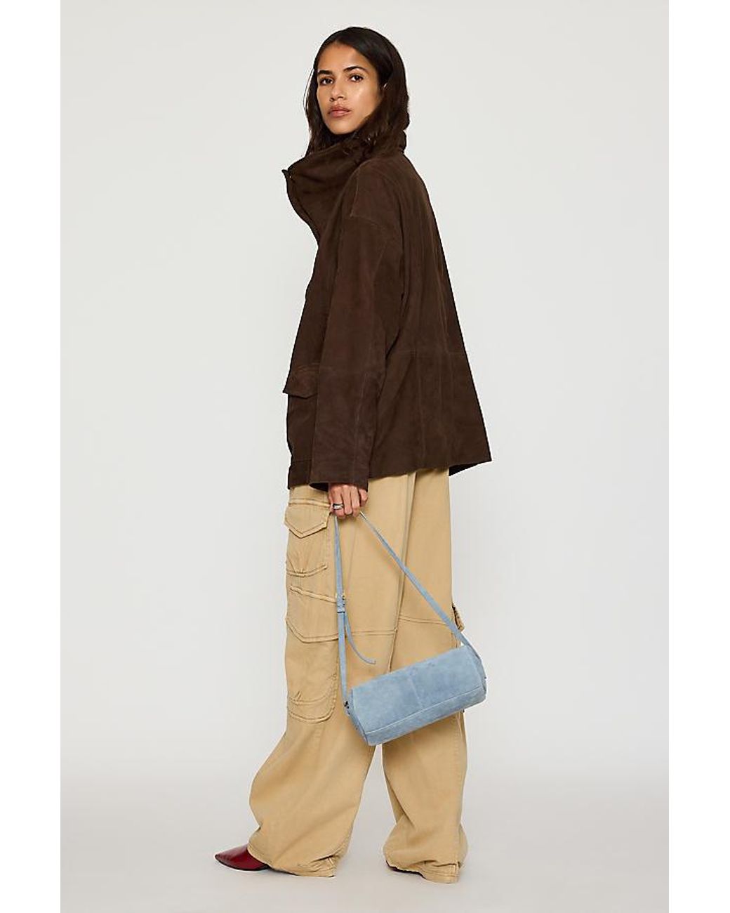 By Anthropologie Brown Suede Funnel-Neck Jacket