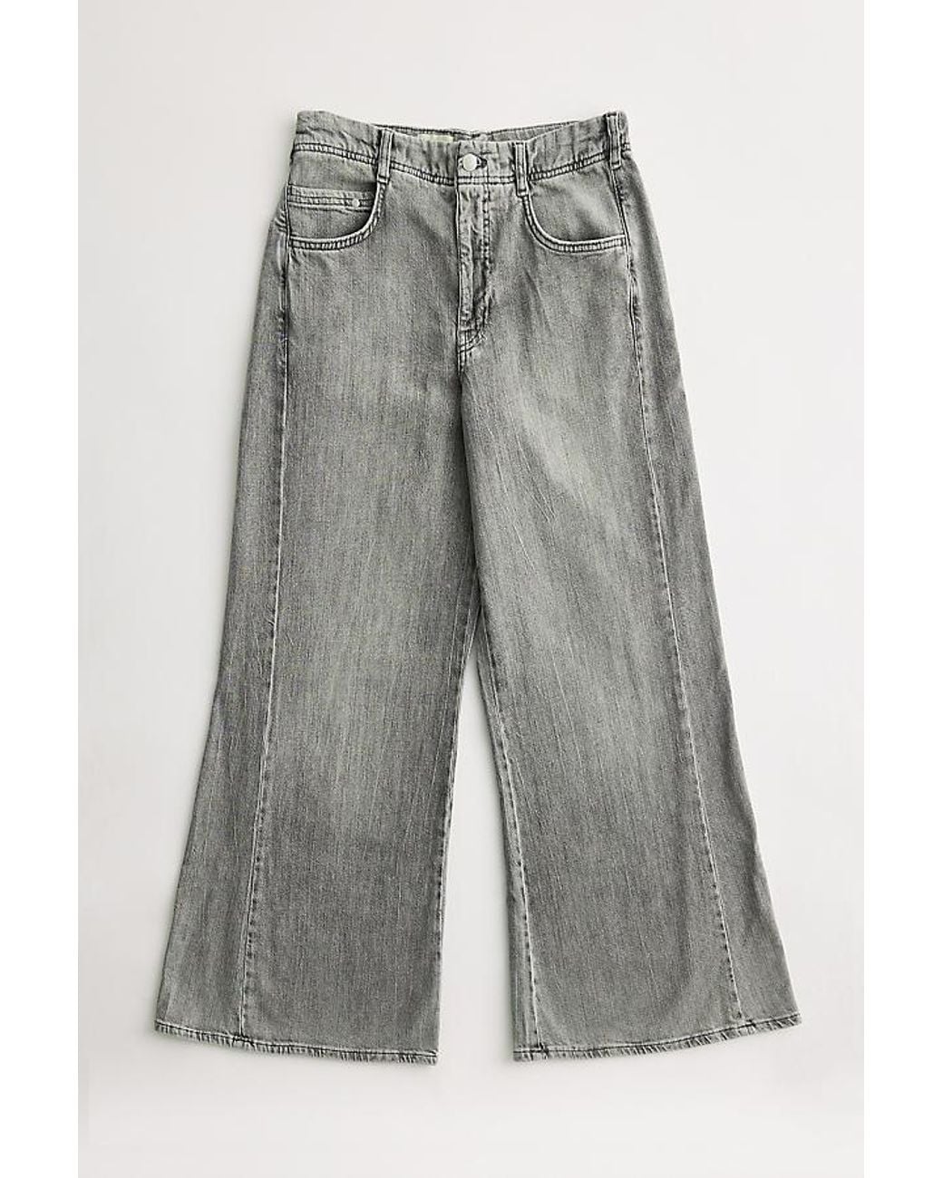 Anthropologie Gray The Adi Mid-Rise Relaxed Wide-Leg Jeans By Pilcro