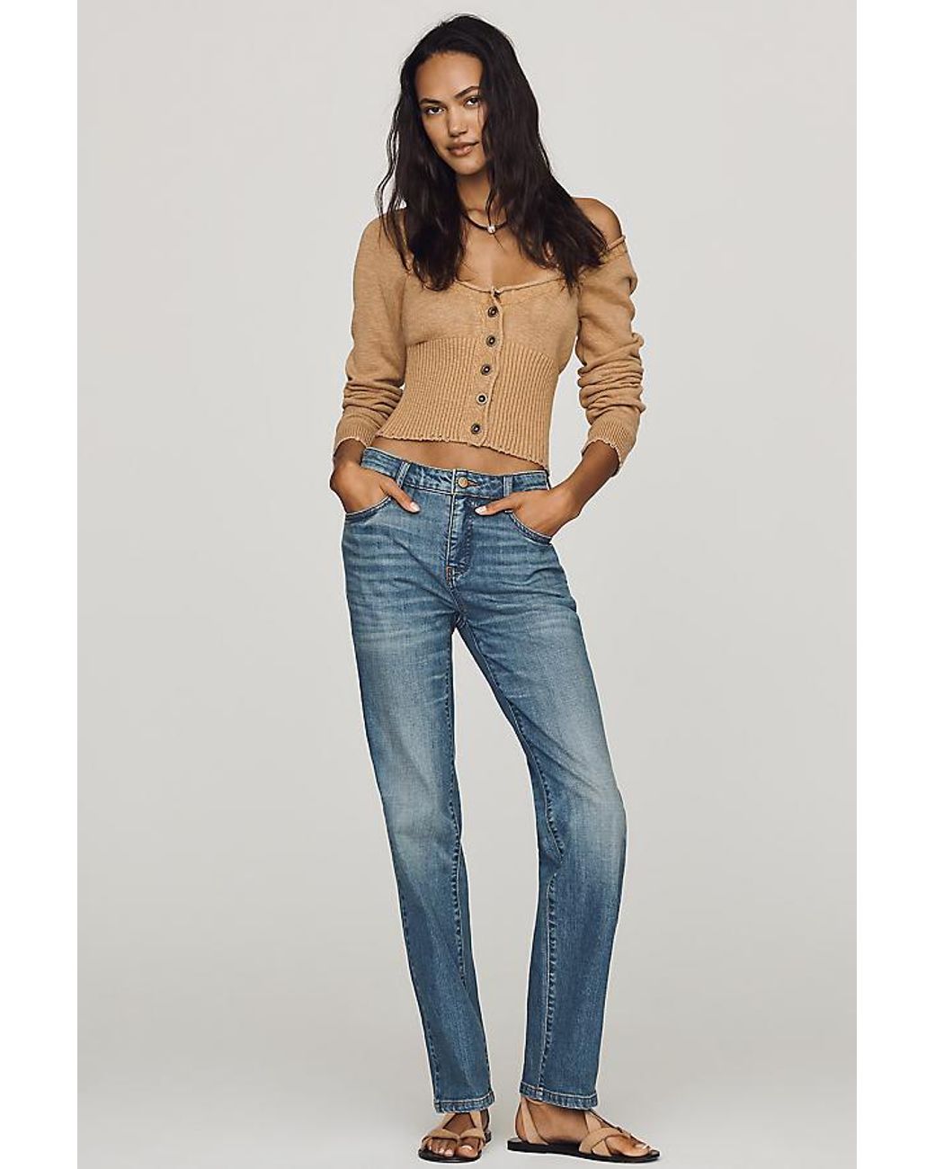 Pilcro Blue Wren Mid-Rise Relaxed Straight-Leg Jeans