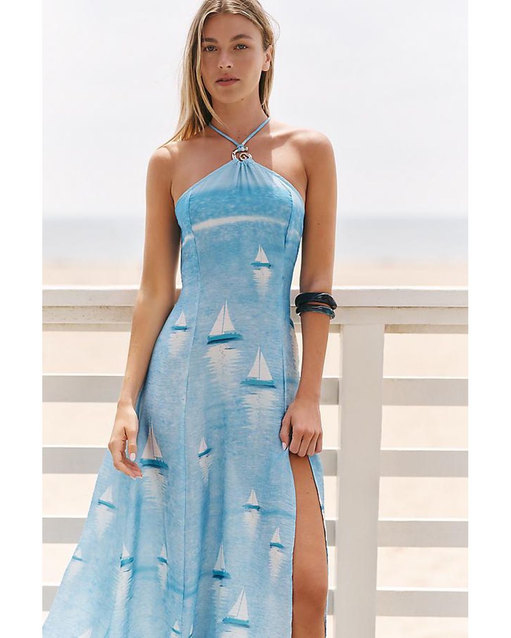 Celandine Blue Sailboat Halter Dress