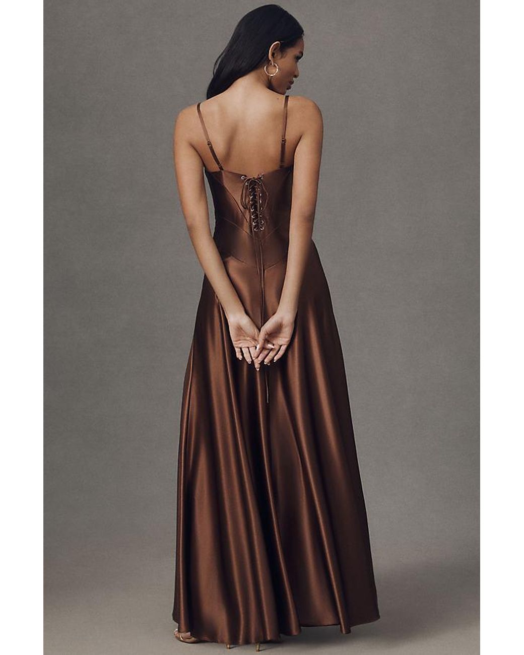 Mare Mare Emmy Satin Corset Maxi Dress in Brown | Lyst UK