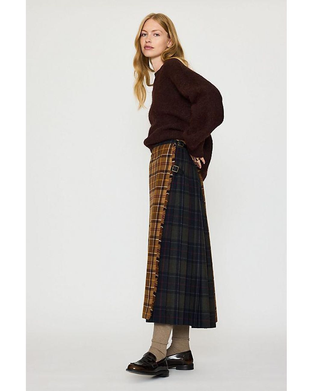 Barbour Gray Hazelwood Tartan Midi Skirt