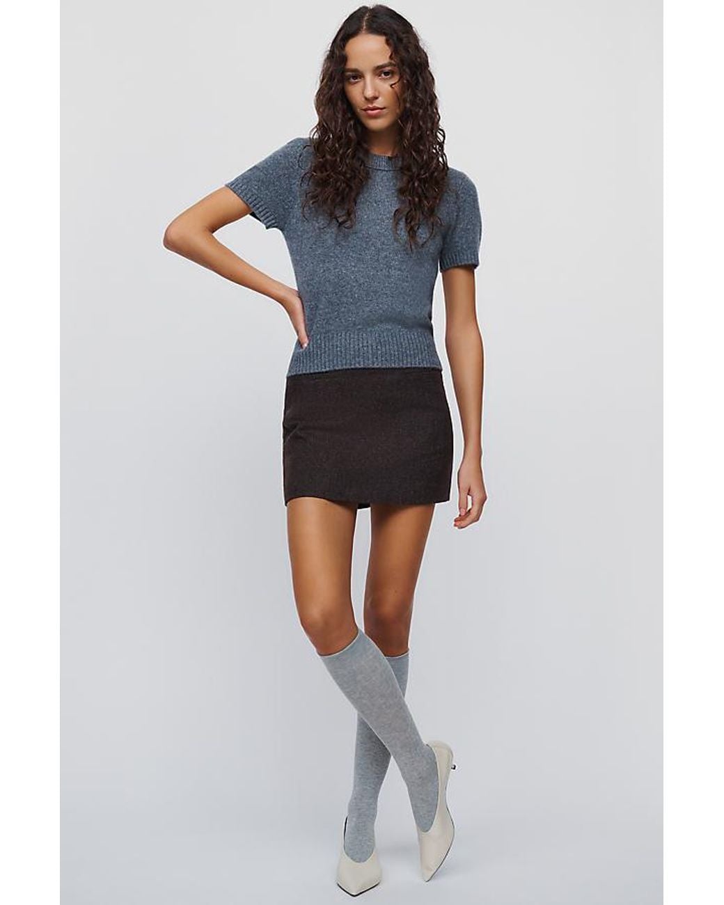 By Anthropologie Gray Ribbed Knee-High Socks