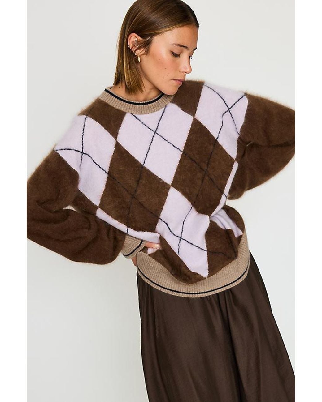 By Anthropologie Blue 100% Cashmere Argyle Jumper