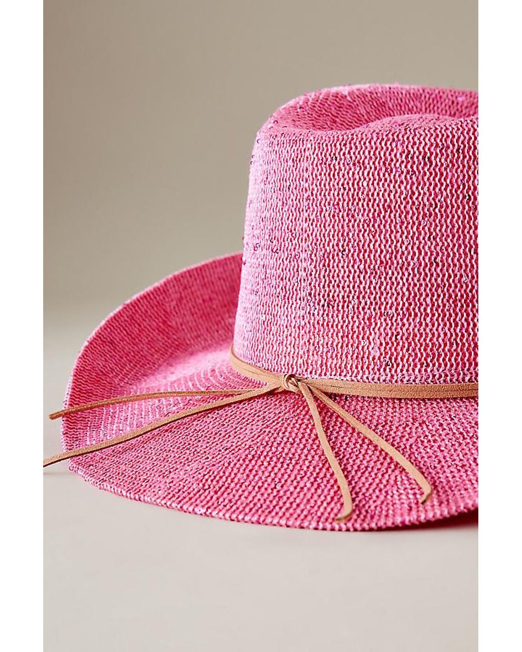 Anthropologie Pink Sparkle Straw Cowboy Hat