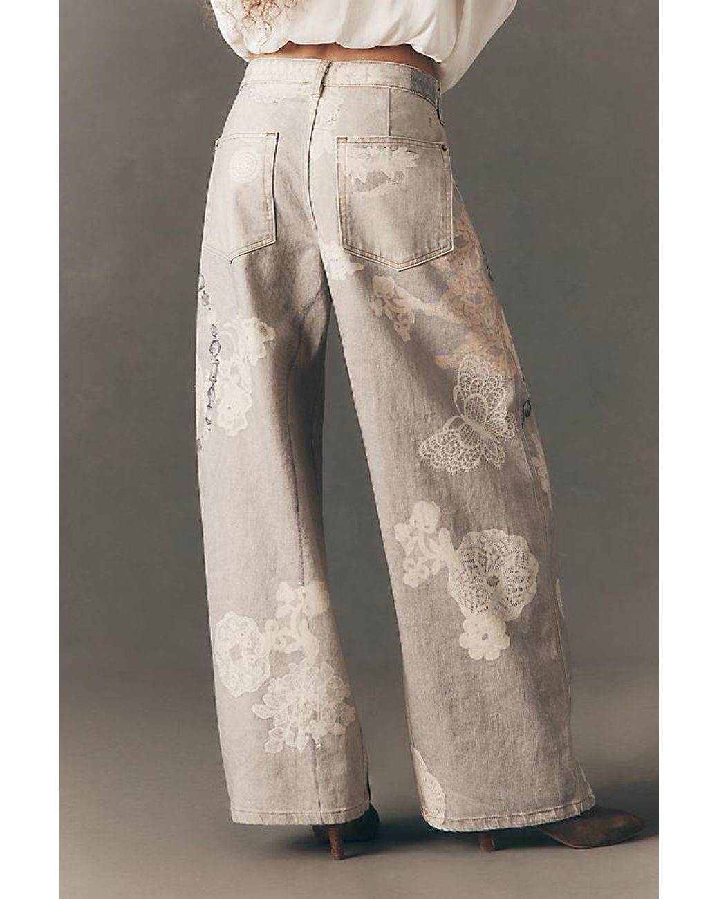 Pilcro Brown High-Rise Puddle Curve Patterned Jeans
