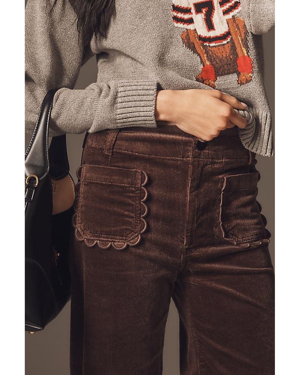 Maeve Brown The Colette Crop Wide-Leg Trousers By Corduroy Scallop Pocket Edition