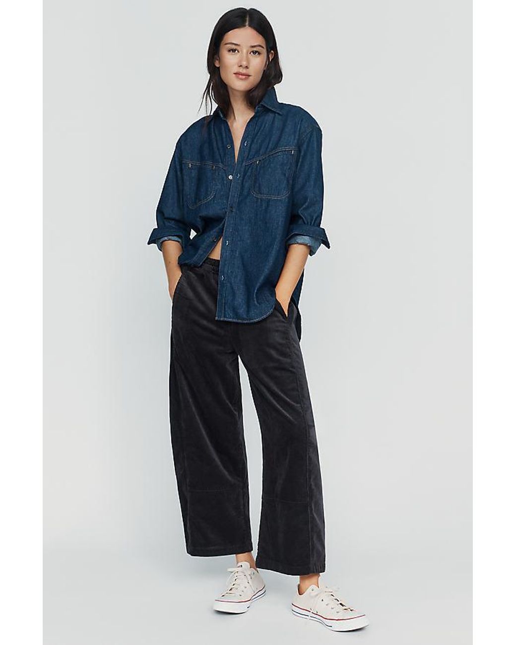 Pilcro Blue The Izzie Relaxed Pull-On Barrel Trousers By Corduroy Edition