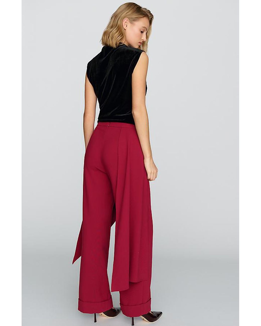 Maeve Red High-Rise Straight-Leg Skirt Trousers