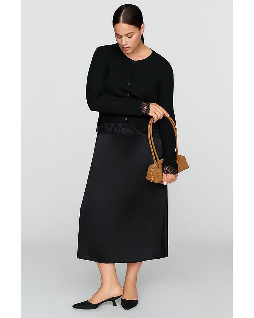 By Anthropologie Black Twofer Cardigan Midi Dress