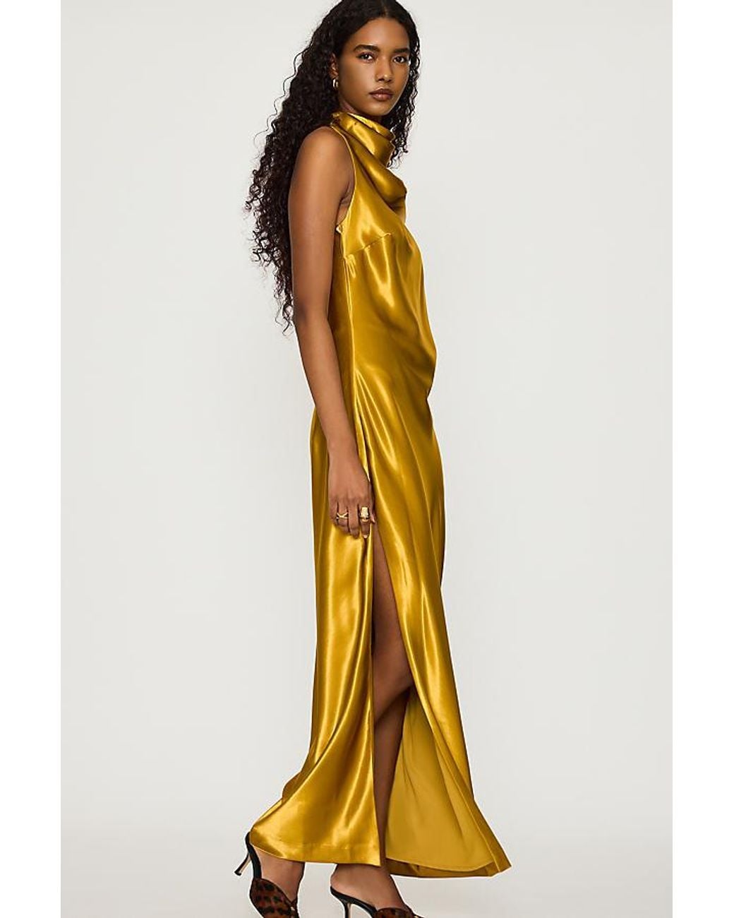Bardot Metallic Thea High-Neck Satin Maxi Dress