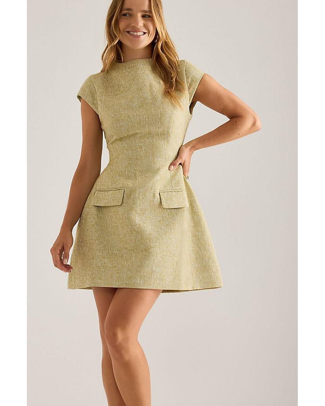 Odd Muse Natural Tweed Cap-Sleeve Mini Dress