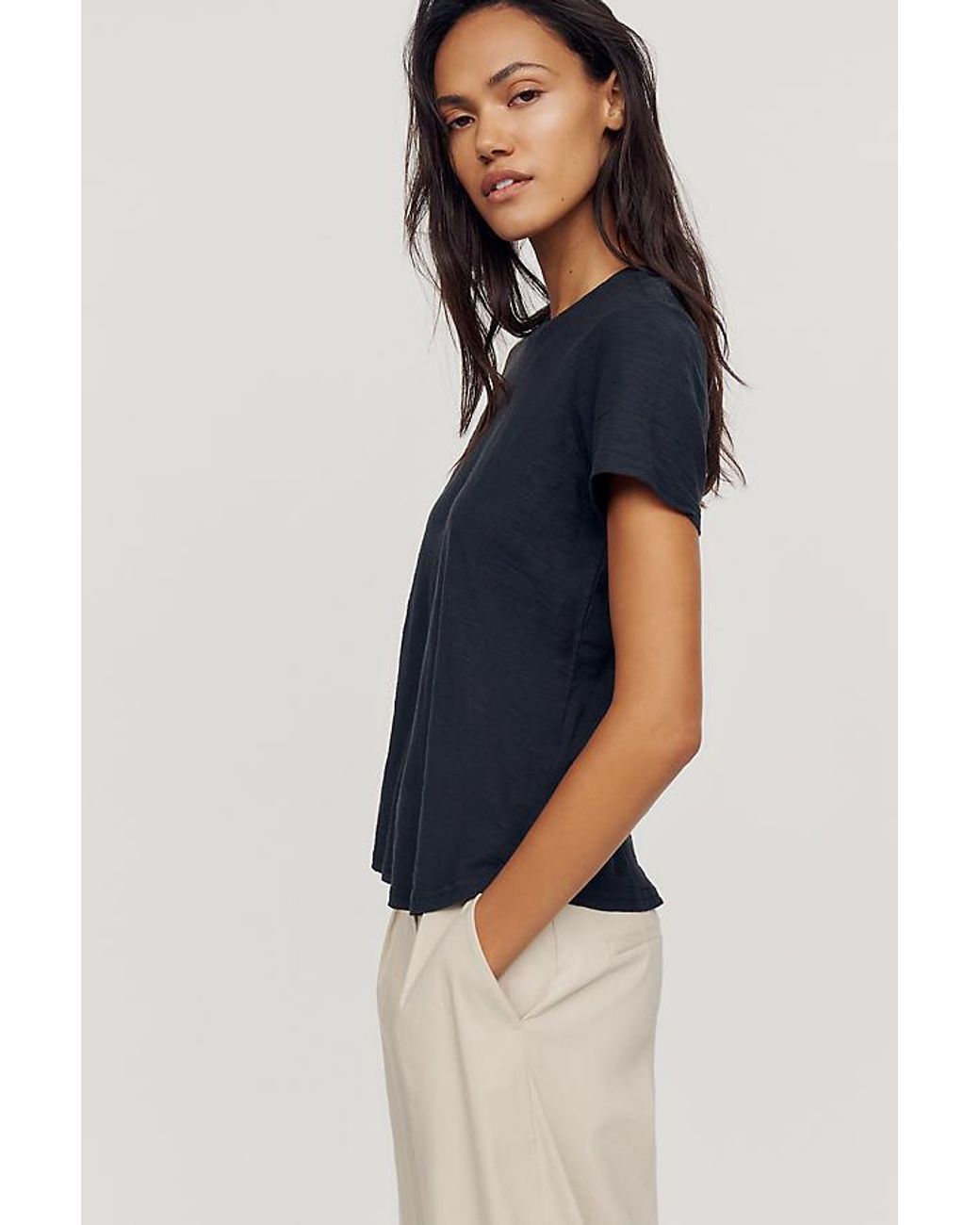 Pilcro Black The Bennie Slim Crew Neck Cotton-Slub T-Shirt By