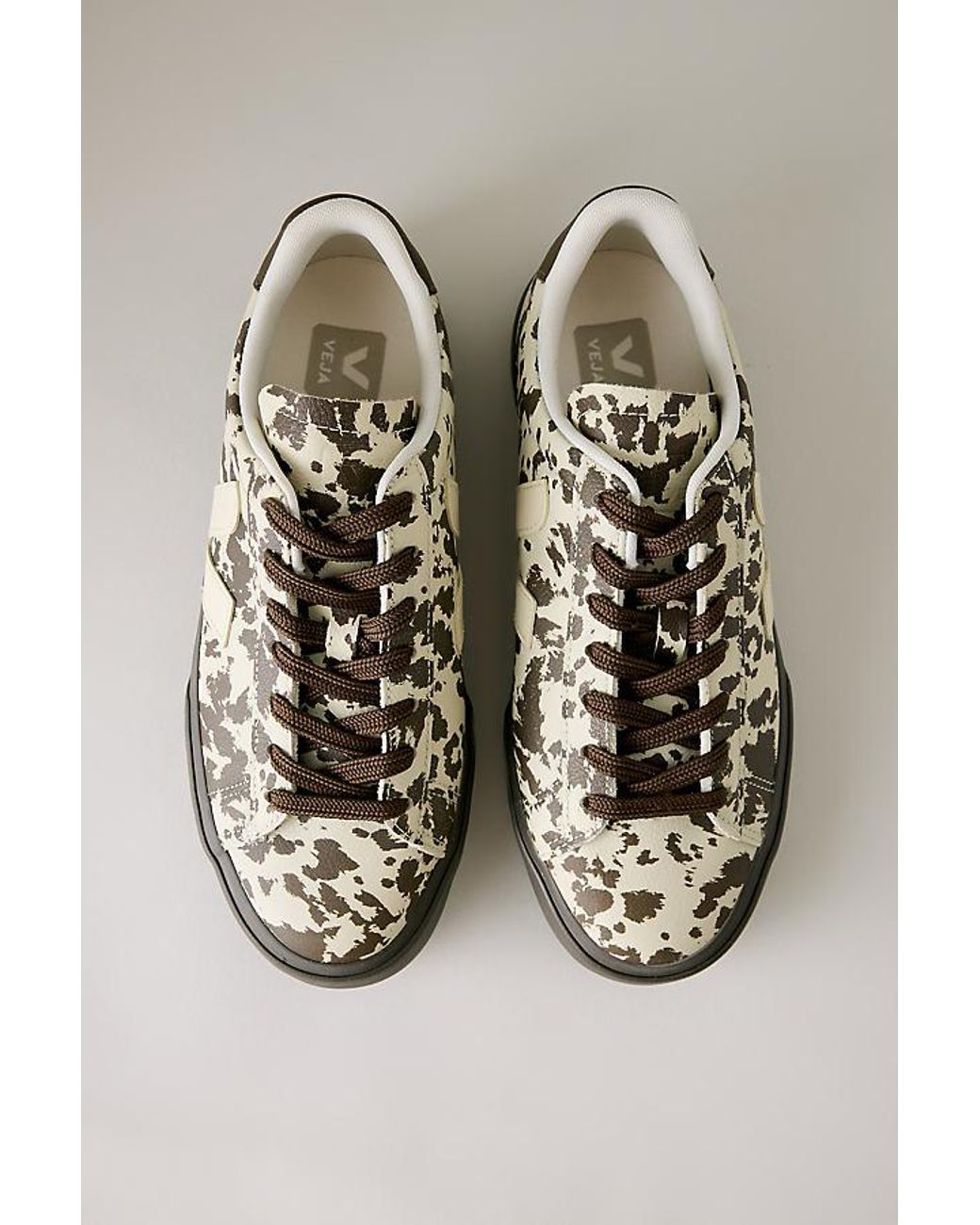 Veja Gray Campo Leather Cow Print Trainers