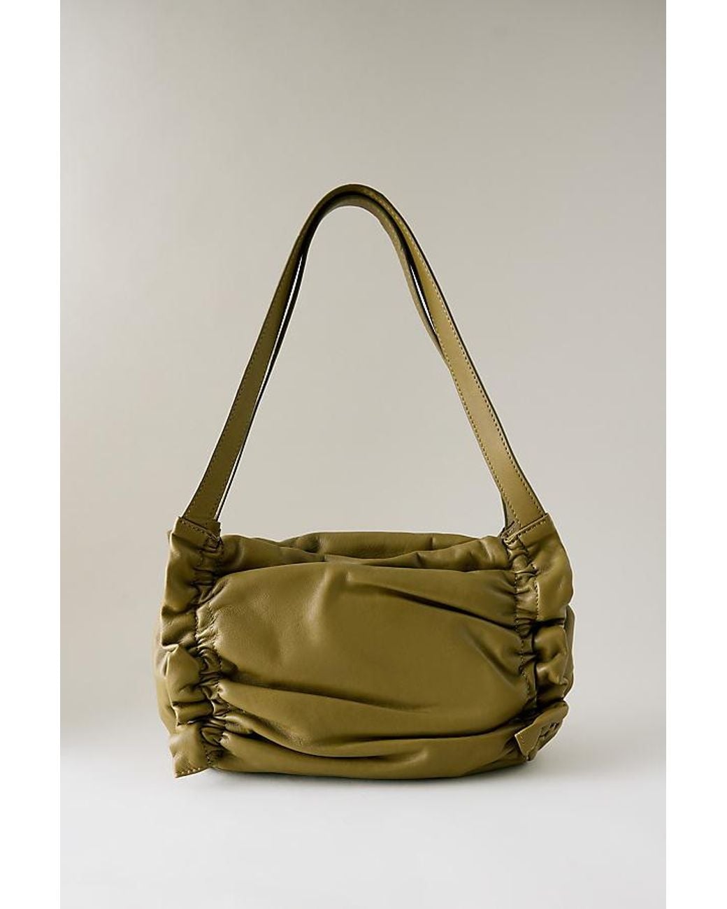 By Anthropologie Green Ruched Leather Shoulder Bag