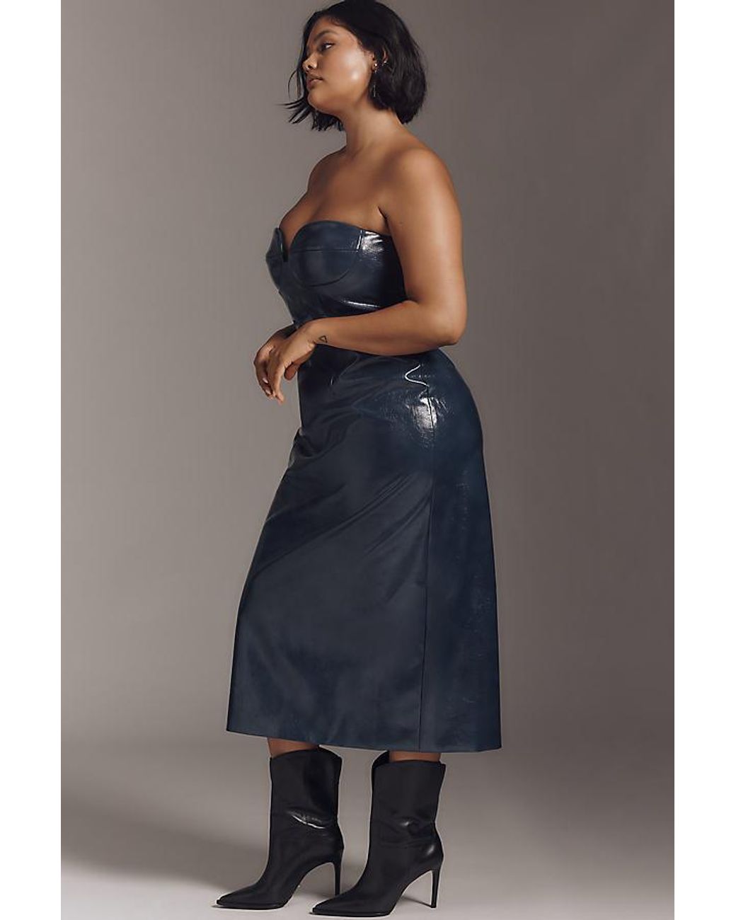 Mare Mare Faux-Leather Strapless Slim Midi Dress in Blue | Lyst UK