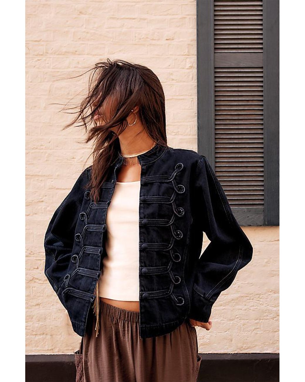 By Anthropologie Blue Denim Military Jacket