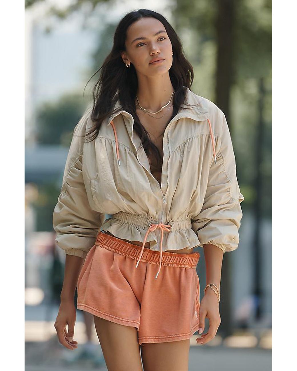 Daily Practice Brown Femme Funnel-Neck Jacket
