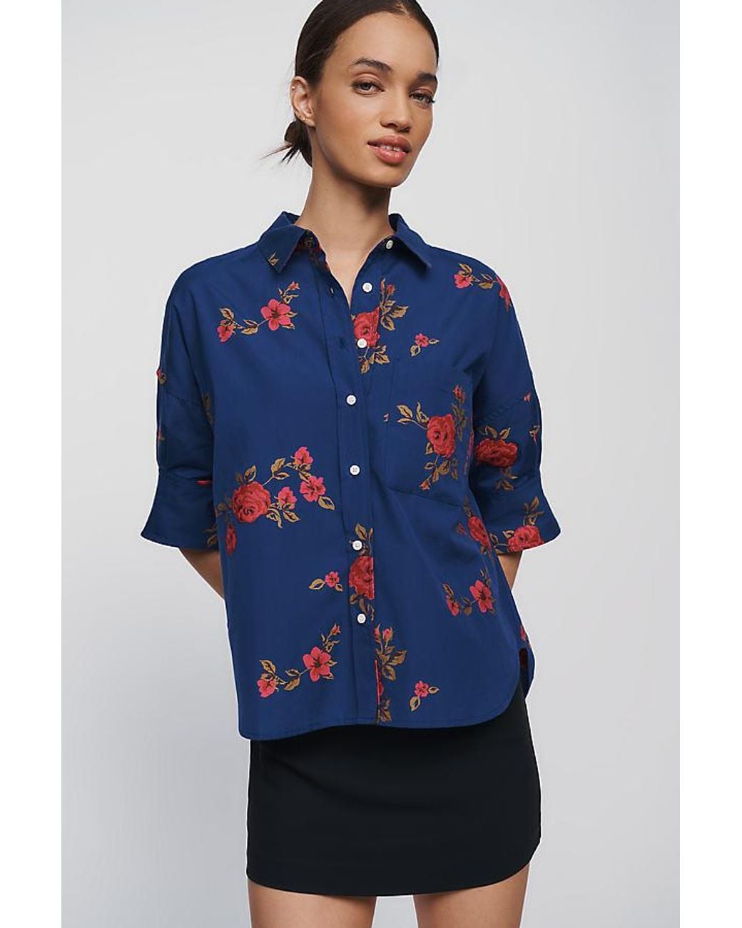 Maeve Blue The Mabel 100% Cotton Printed Buttondown Shirt By