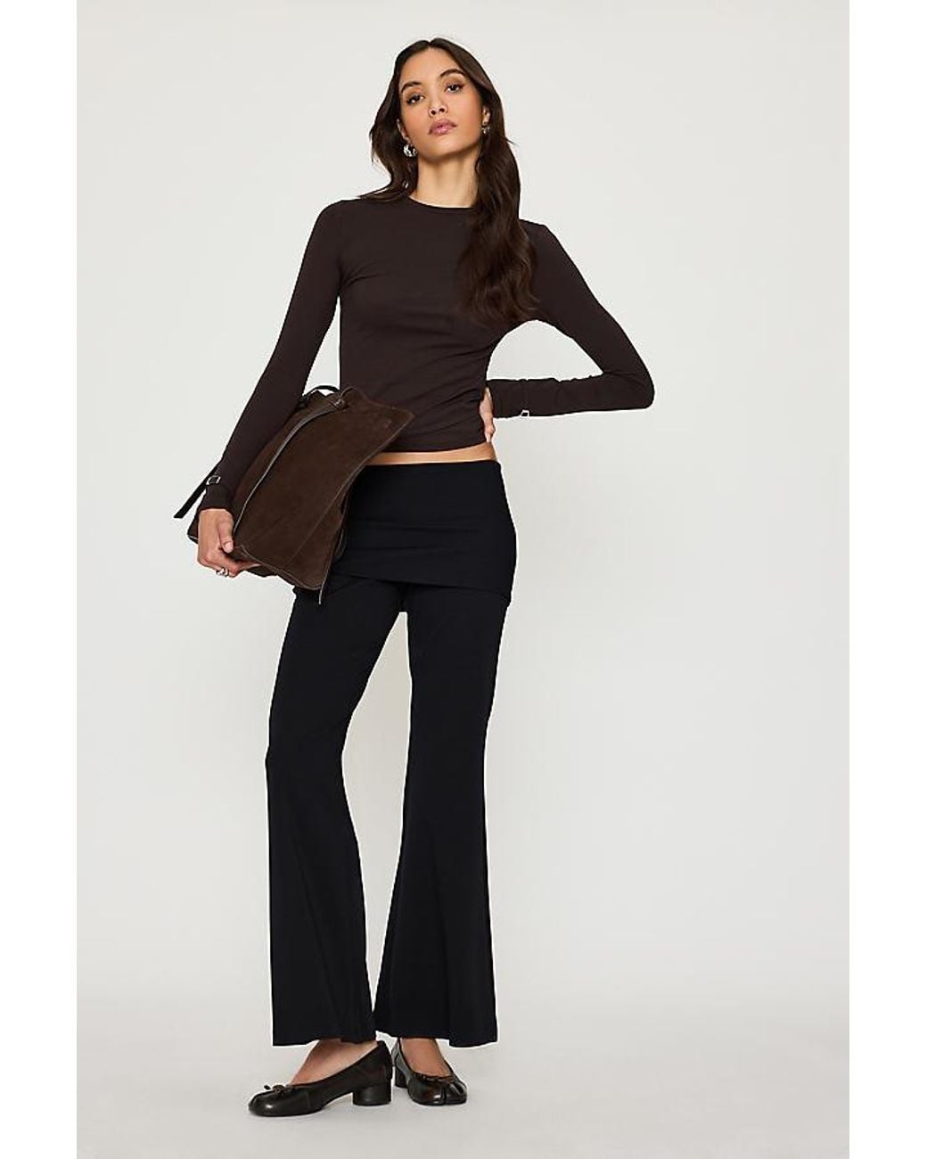 Feners Black Encanto Fold-Over Flare Trousers