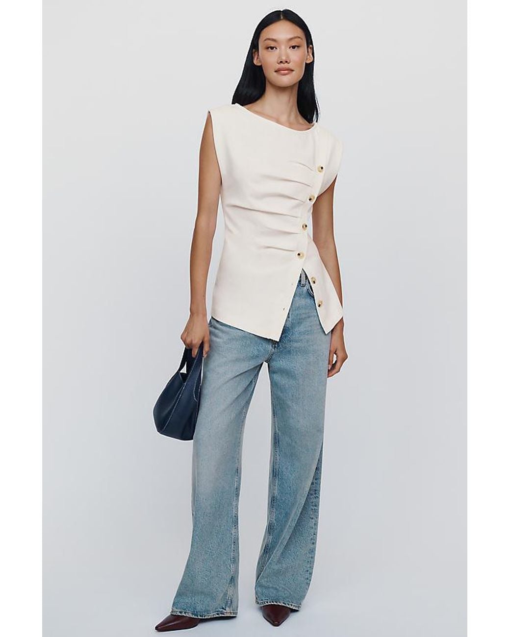 Maeve White Asymmetrical Buttondown Top