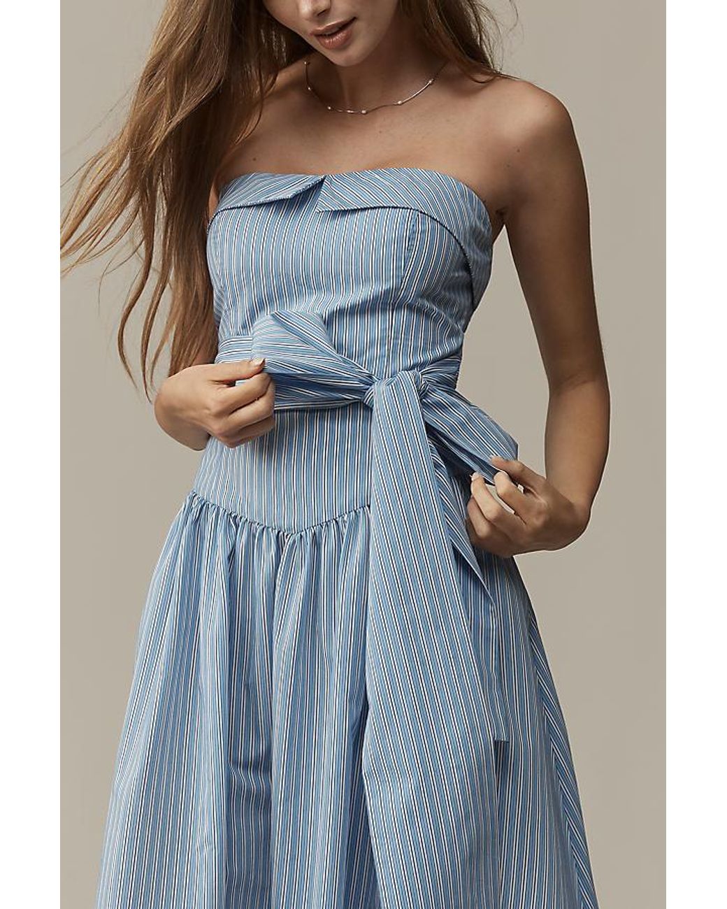 Mare Mare Blue Strapless Shirting Midi Dress