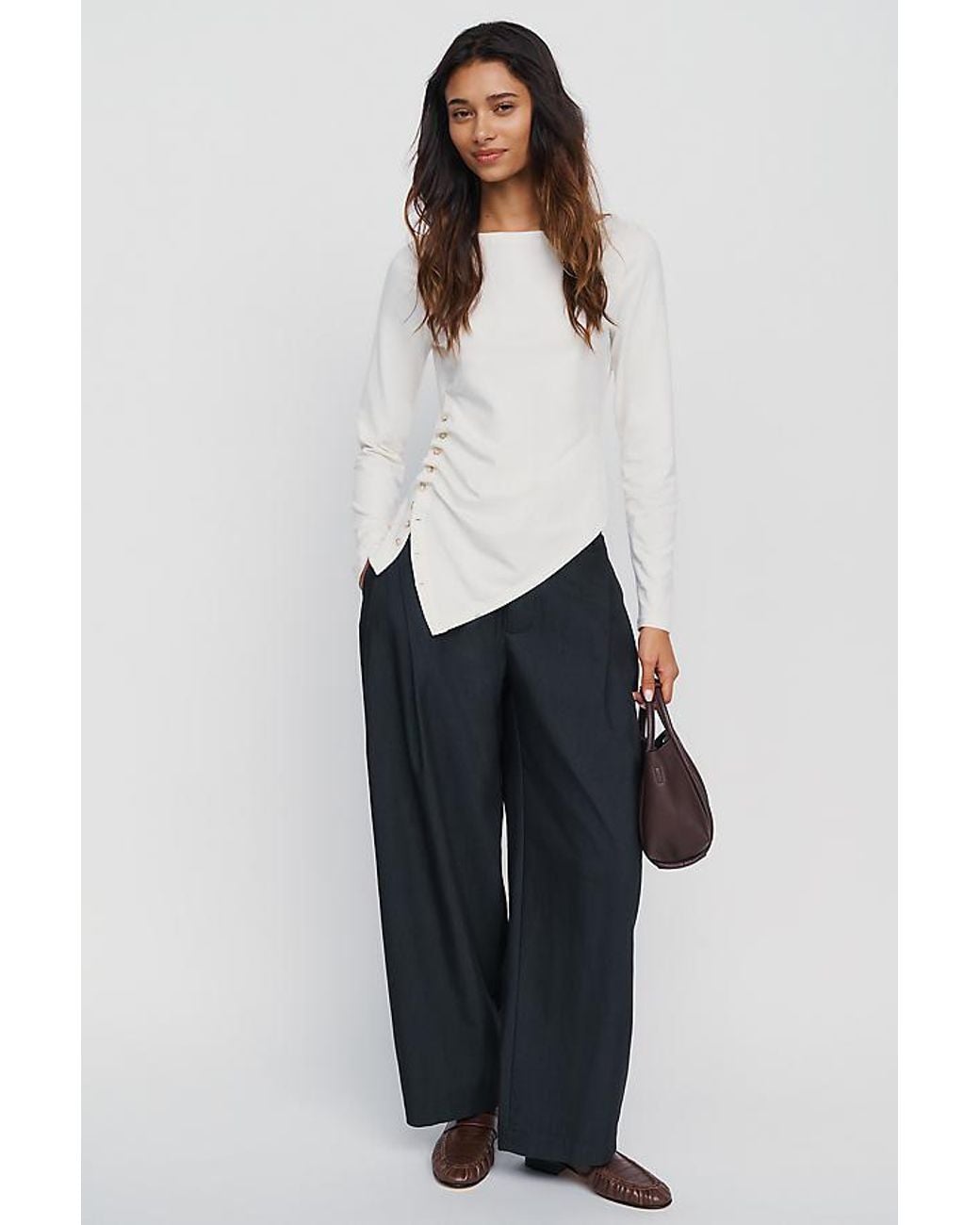 Maeve White Cotton-Modal Blend Asymmetrical Top