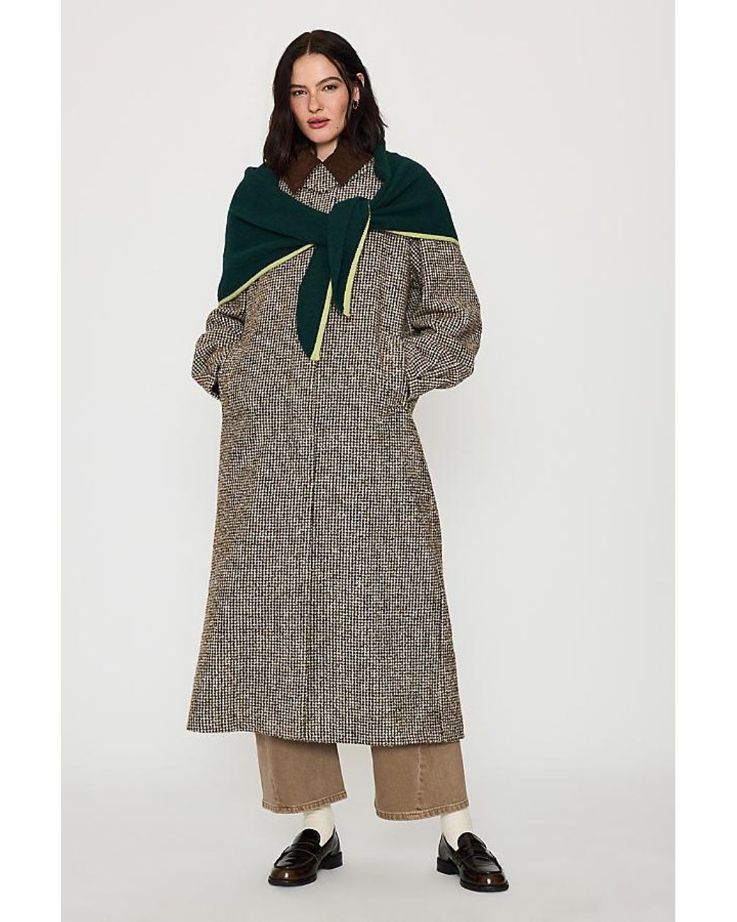 By Anthropologie Green Large Tipped Knit Triangle Scarf