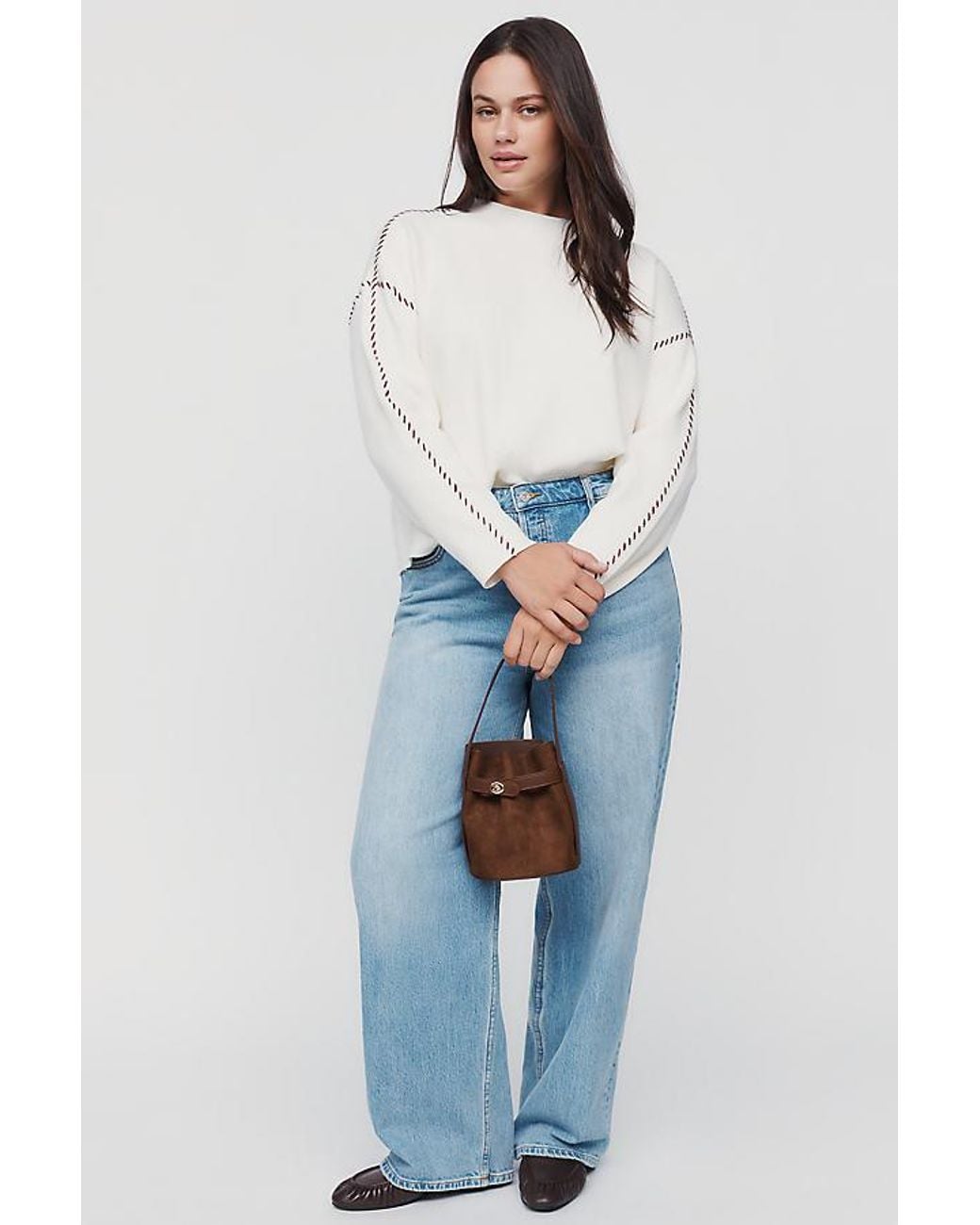 Maeve White Carys Mock-Neck Jumper