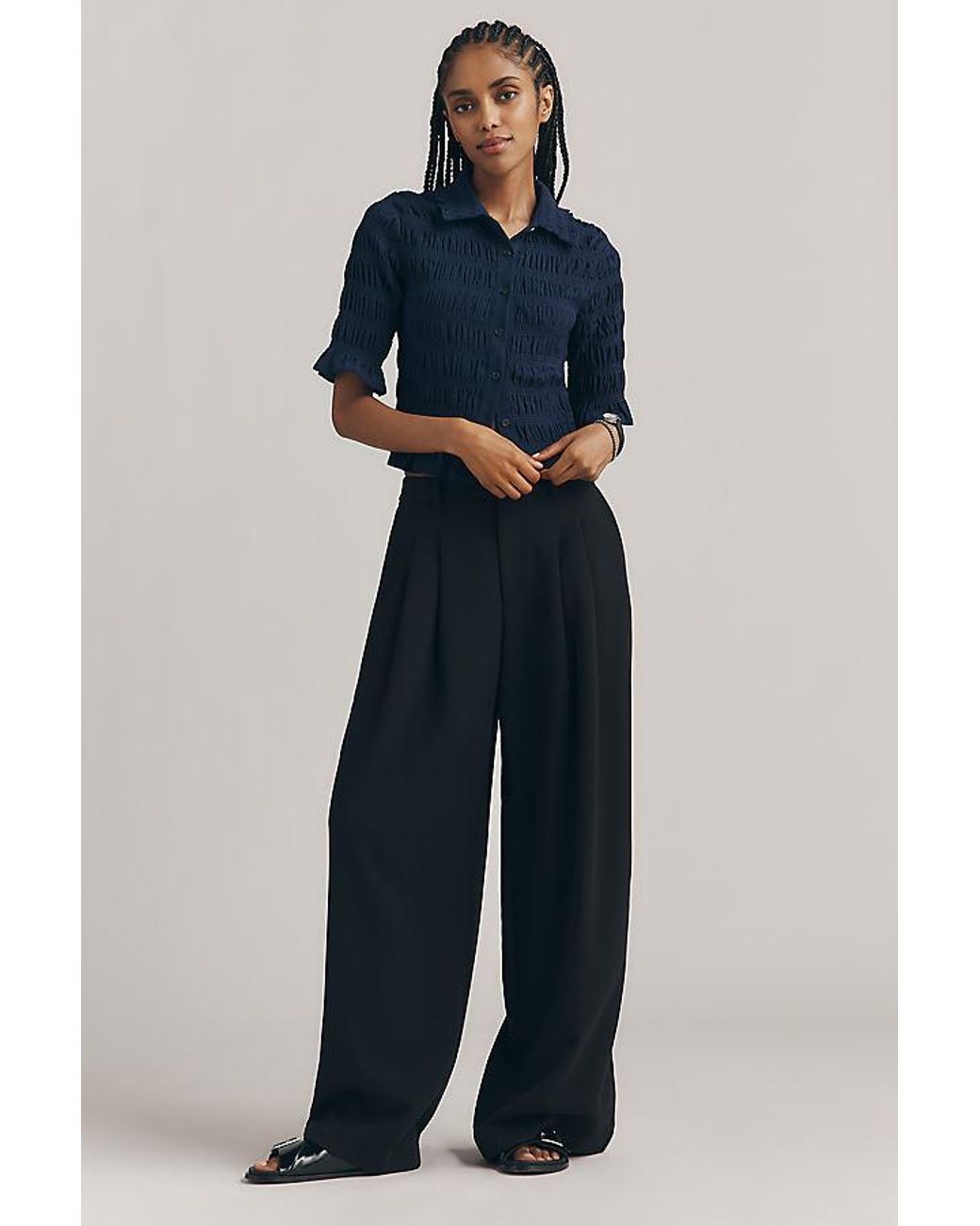 Maeve Gray Ruffle Button-Front Top
