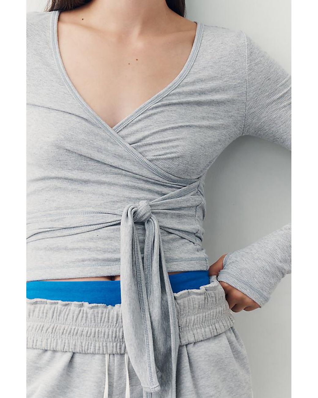 Daily Practice Blue Surplice Wrap-Front Top