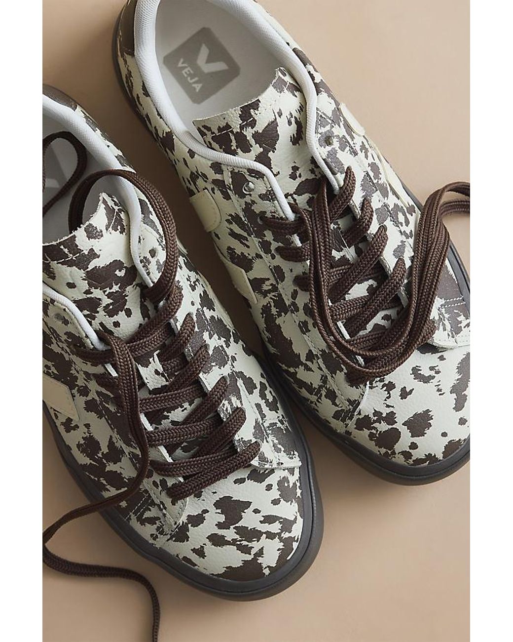 Veja Gray Campo Leather Cow Print Trainers