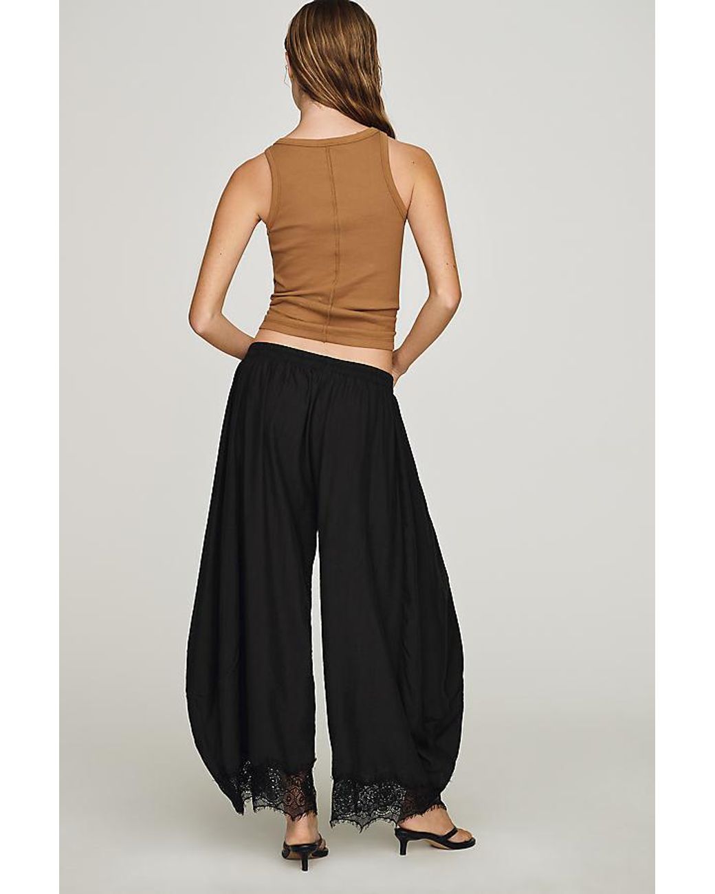 By Anthropologie Blue Reverie Cropped Lace-Hem Trousers