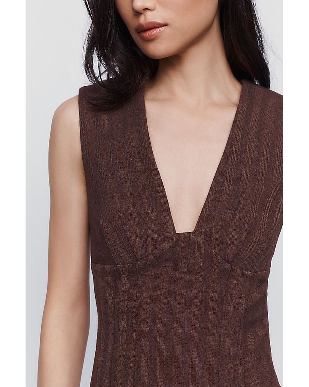 Maeve Brown Plunge Mini Dress