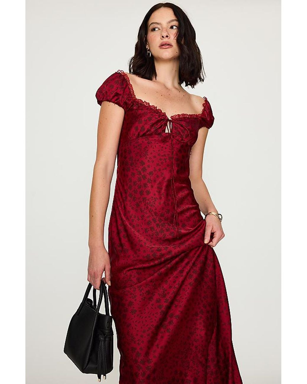 Bardot Red Stasia Floral Satin Maxi Slip Dress
