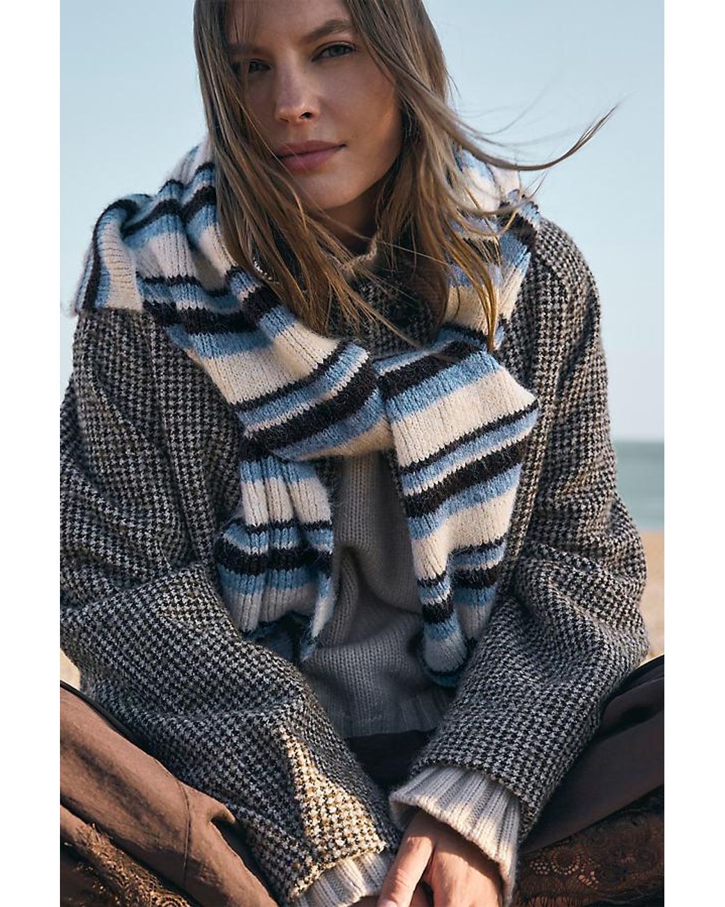 By Anthropologie Blue Striped Hooded Scarf