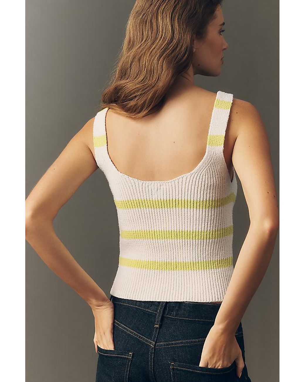 Maeve White Square-Neck Knit Tank Top