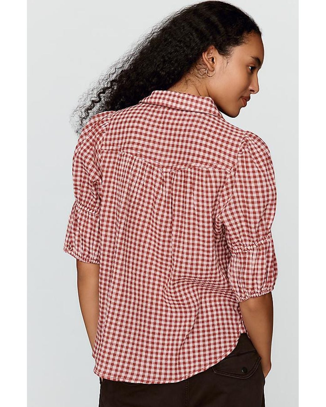 Pilcro Red The Tallulah Puff-Sleeve Buttondown Top By