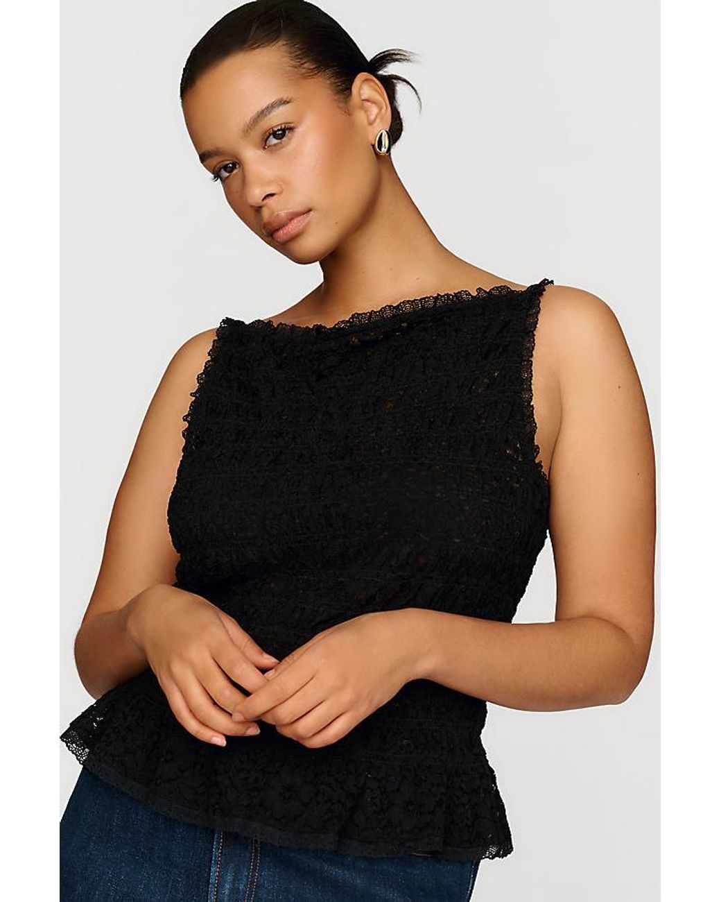 Maeve Black Shirred Tank Top
