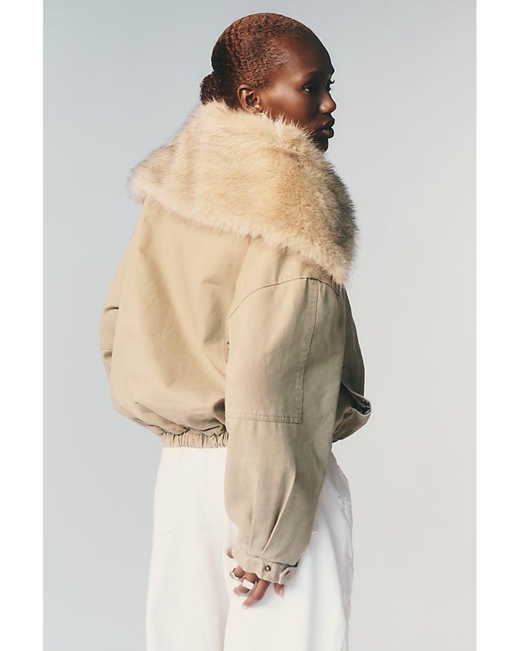 Pilcro Natural Faux-Fur Lined Denim Bomber Jacket