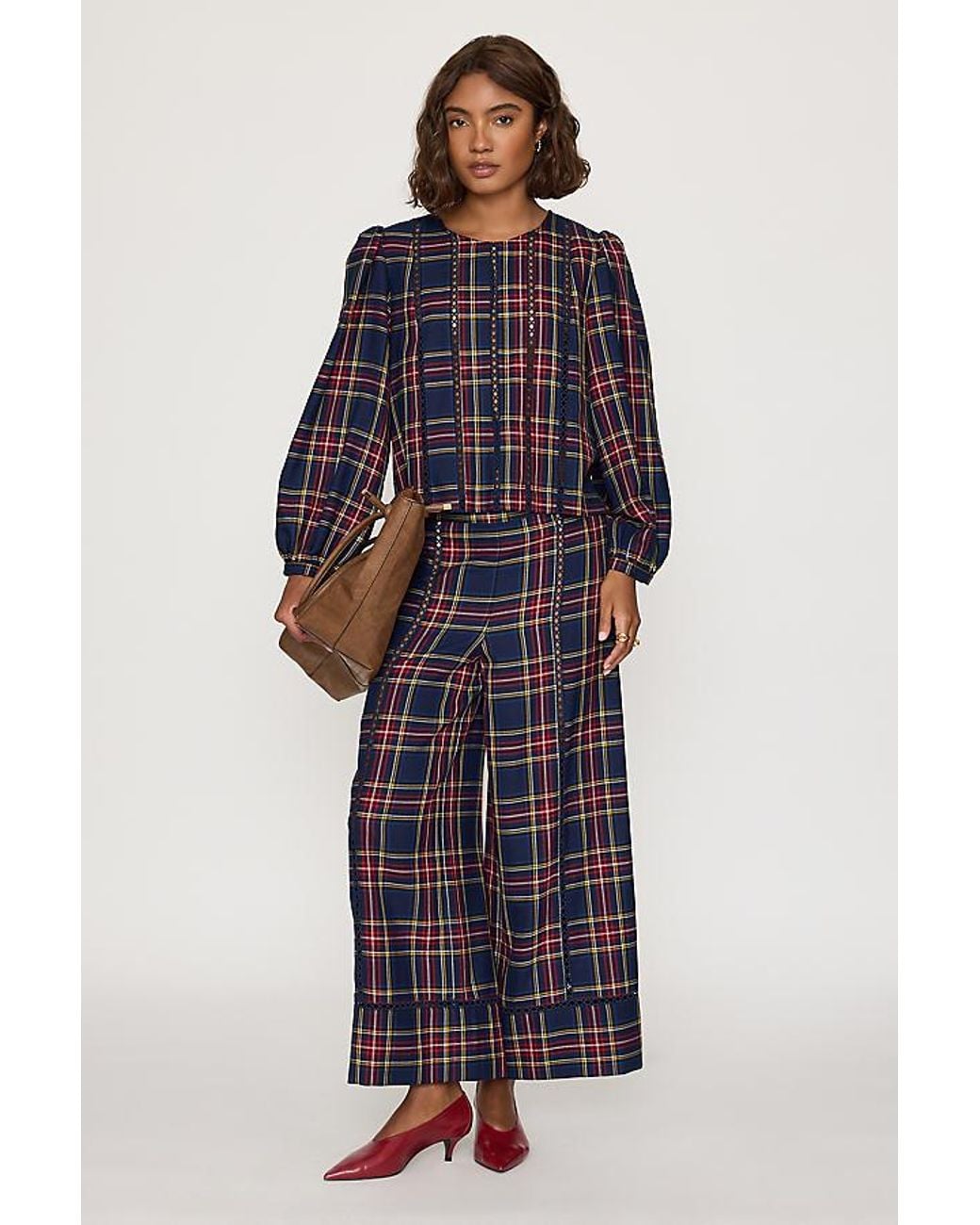 The Tiny Big Sister Blue Check Puff-Sleeve Blouse