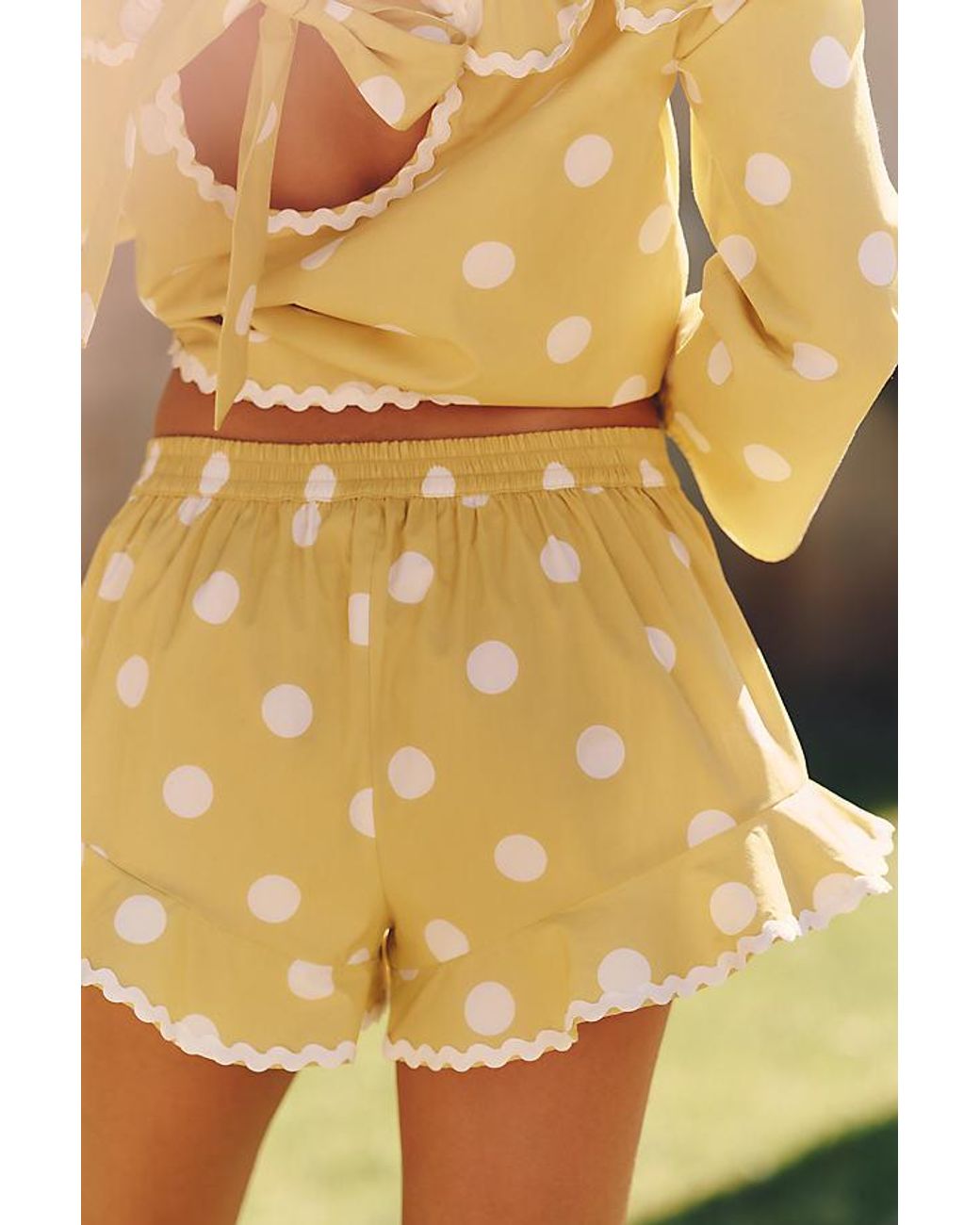 Celandine Yellow Cotton Polka Dot Shorts