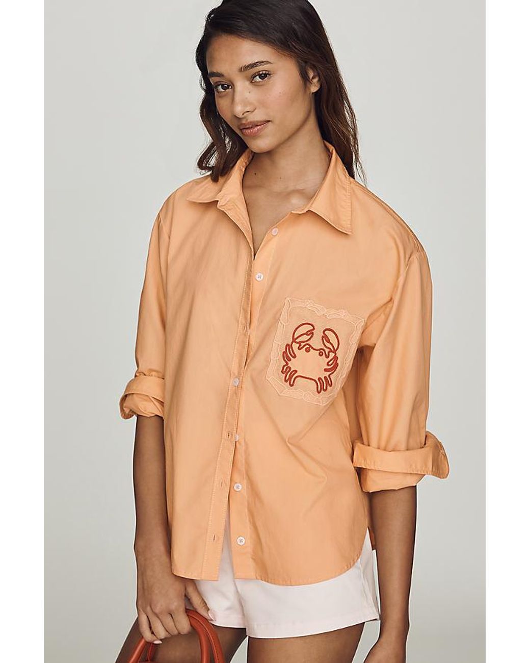 Maeve Orange Novelty Shrunken Bennet Buttondown Shirt By