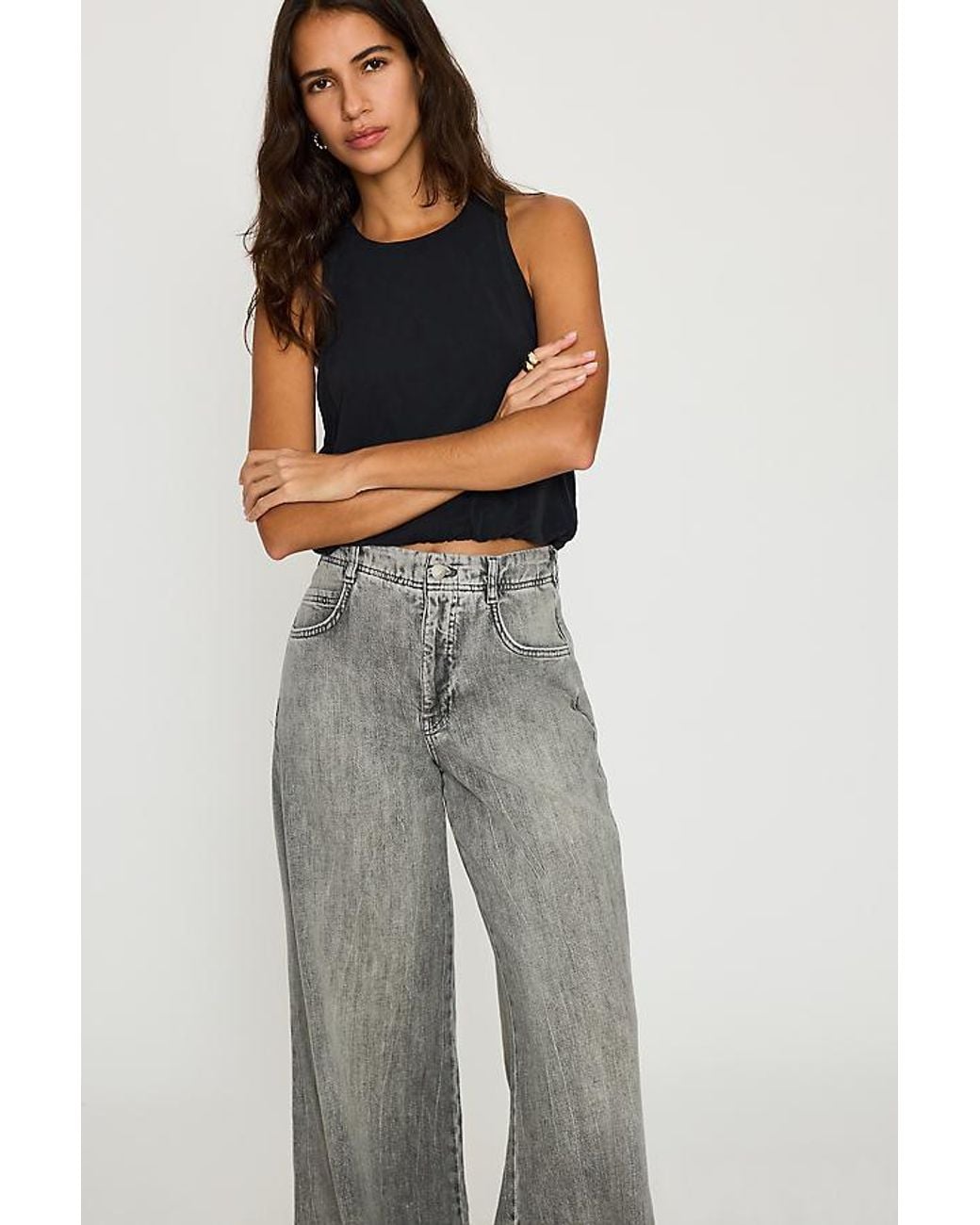 Anthropologie Gray The Adi Mid-Rise Relaxed Wide-Leg Jeans By Pilcro