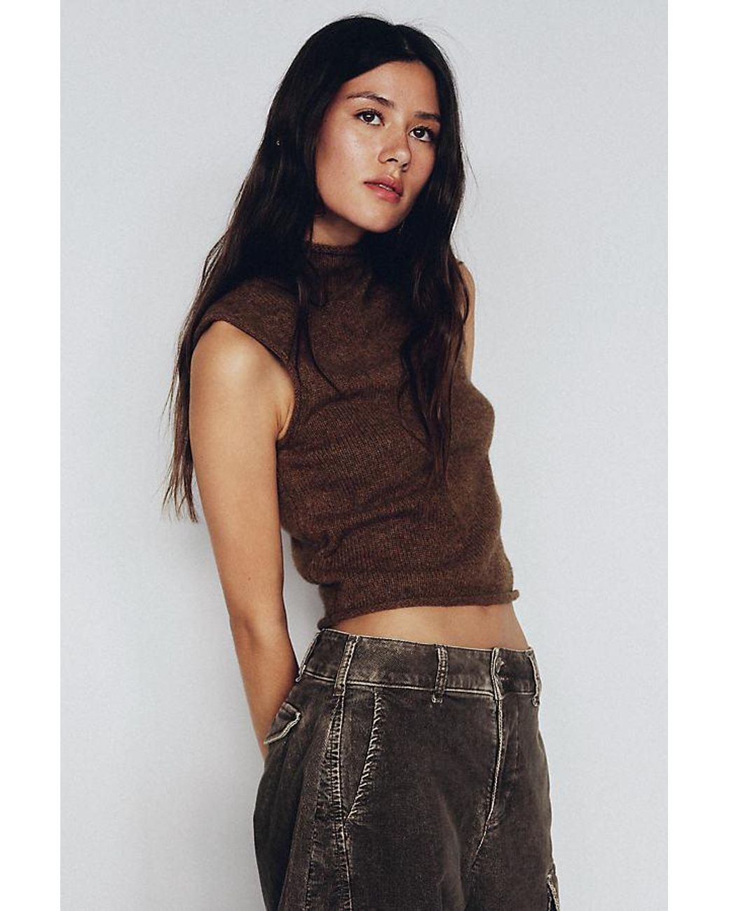 Pilcro Black 100% Cotton Roll-Neck Knit Tank Top