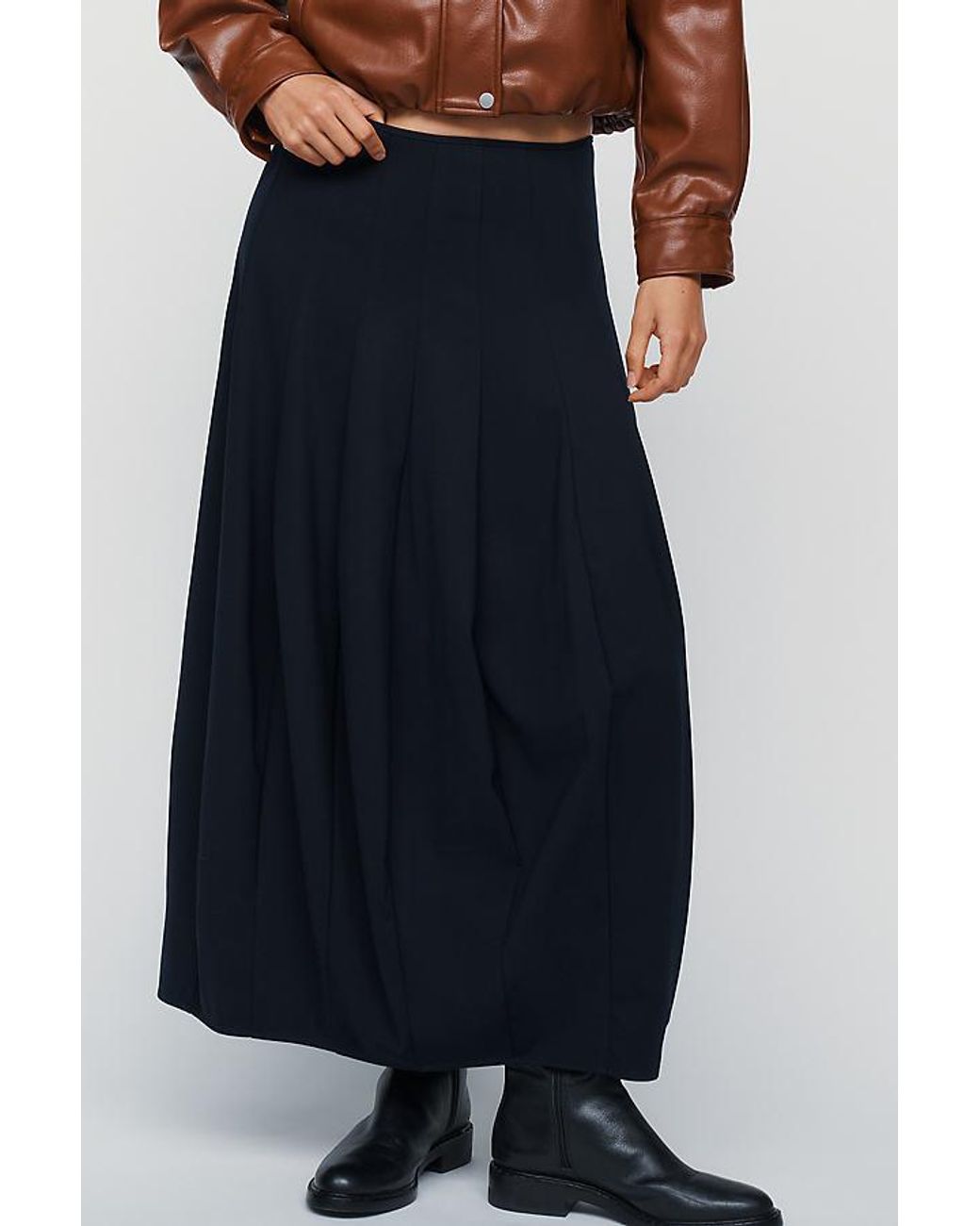 By Anthropologie Blue Modern Barrel Midi Skirt