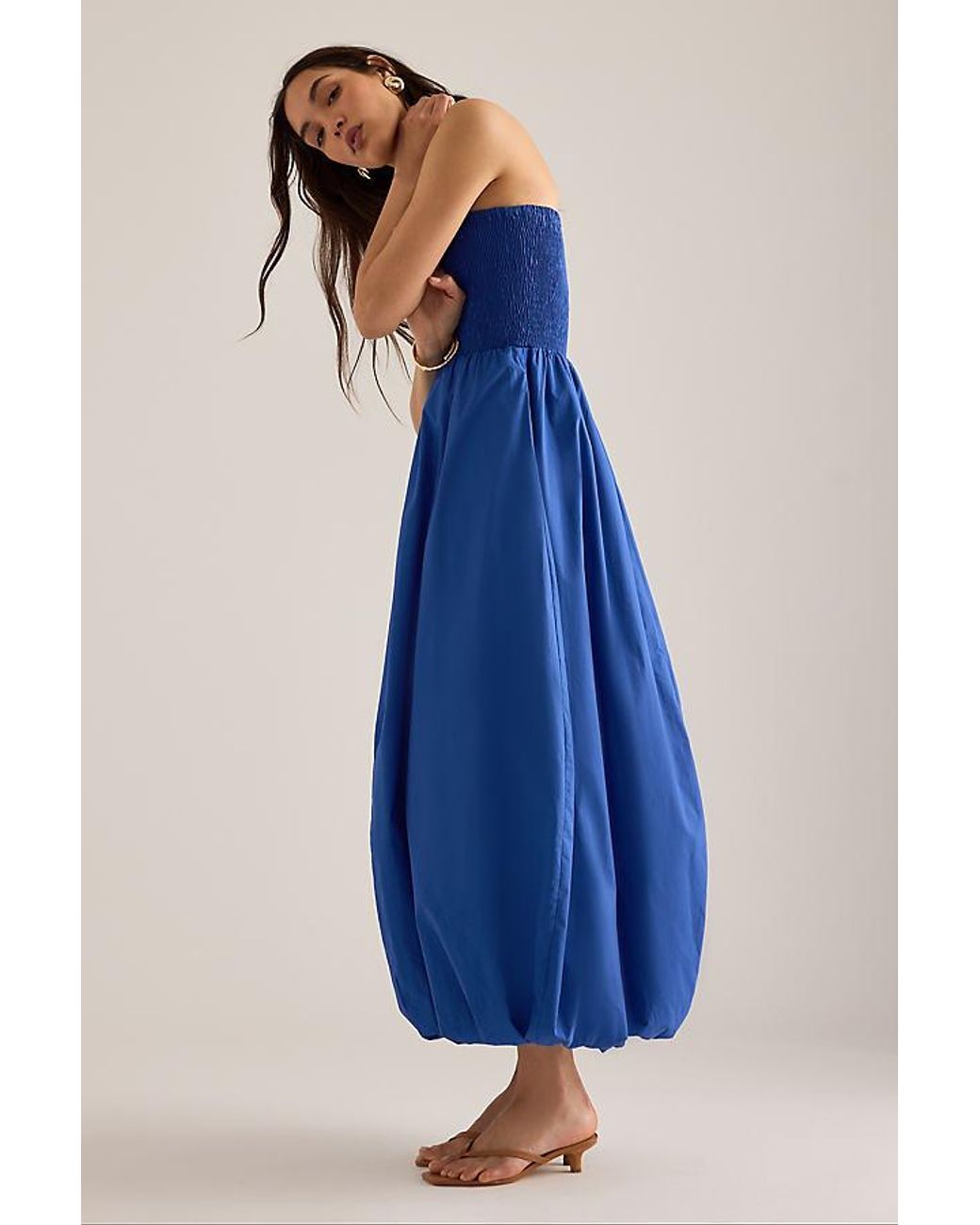 Faithfull The Brand Blue Lunaire Bandeau Bubble Midi Dress