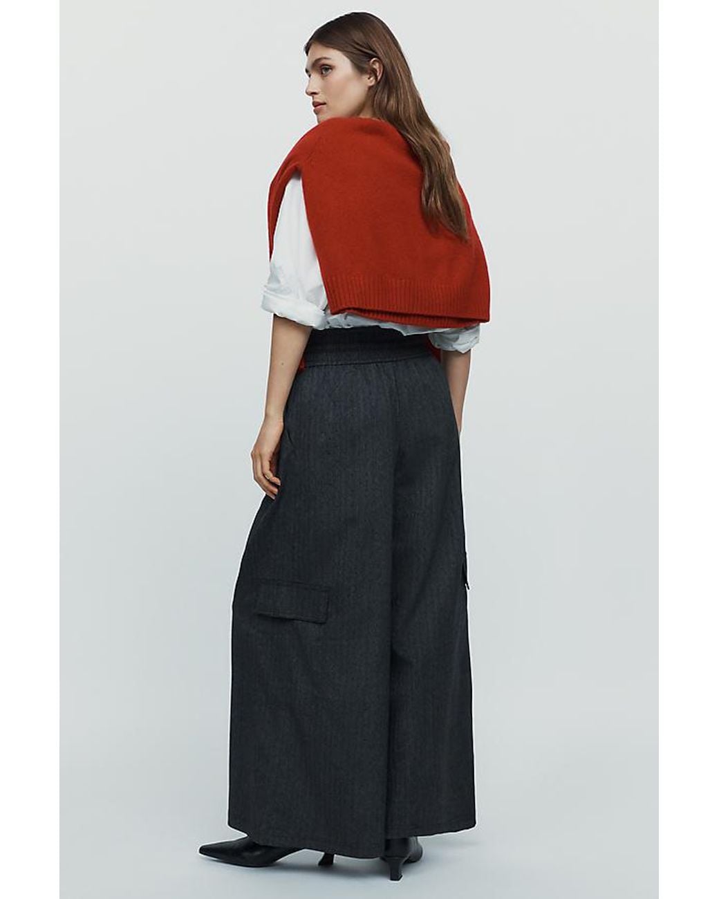 Maeve Blue Sparkled Herringbone Wide-Leg Cargo Trousers
