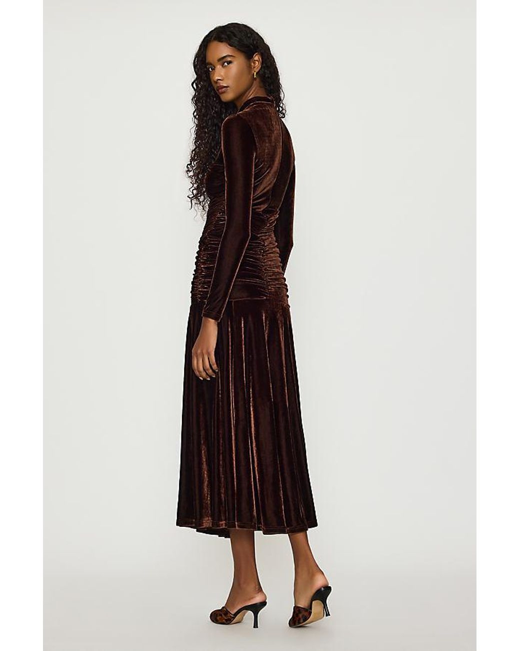 Bardot Brown Korina Velour Long-Sleeve Maxi Dress